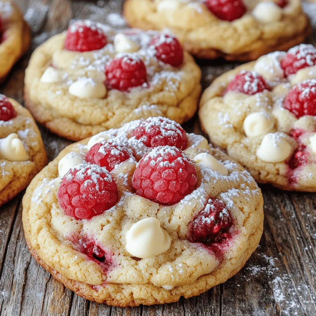 What main ingredients are needed for the recipe? The main ingredients for raspberry cheesecake cookies include cream cheese, butter, sugars, flour, eggs, baking powder, salt, fresh raspberries, and white chocolate chips. Cream cheese gives the cookies their rich and creamy texture. Butter adds softness, while sugars sweeten the cookies. Flour provides structure, and the egg binds everything together.