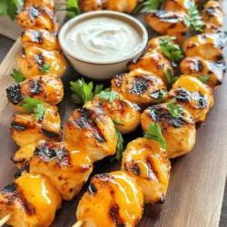 If you're looking for a dish that perfectly balances bold flavors while being easy to prepare, look no further than Buffalo Ranch Chicken Skewers. These skewers are a delightful fusion of spicy buffalo sauce and creamy ranch dressing, creating a mouthwatering experience that tantalizes the taste buds. The combination of heat from the buffalo sauce and the cool, tangy notes of ranch dressing not only makes these chicken skewers incredibly delicious but also incredibly appealing for a wide range of occasions.