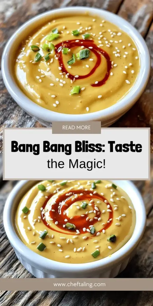 Elevate your meals with the irresistible Bang Bang Bliss Sauce, a creamy, spicy, and slightly sweet condiment that suits just about any dish! Perfect for drizzling over grilled chicken, dipping fresh veggies, or enhancing seafood, this versatile sauce brings a unique flavor explosion to your kitchen. Discover how easy it is to make in just a few simple steps and start transforming your meals today! Click through for the delicious recipe and become the culinary star you've always dreamed of!