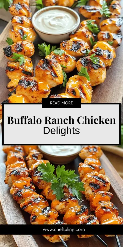 Elevate your next gathering with the irresistible flavors of Buffalo Ranch Chicken Skewers. This easy recipe features juicy chicken marinated in a spicy buffalo sauce and creamy ranch dressing, making it a crowd-pleaser for any occasion, from barbecues to family dinners. Discover simple tips to customize your marinade and perfect your grilling technique. Click through for the full recipe and impress your guests with this delicious dish!