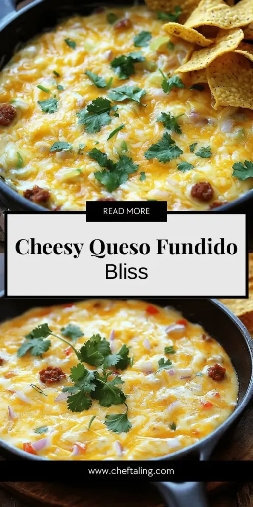 Dive into the cheesy goodness of Queso Fundido Skillet, the ultimate melt-in-your-mouth cheese dip perfect for any occasion! This irresistible dish features a blend of creamy Monterey Jack and sharp cheddar cheeses, savory chorizo, and vibrant vegetables, all baked to bubbly perfection. Whether you're hosting a party or enjoying a cozy night in, this recipe is sure to impress. Click through to explore the full recipe and wow your guests with this delicious delight!