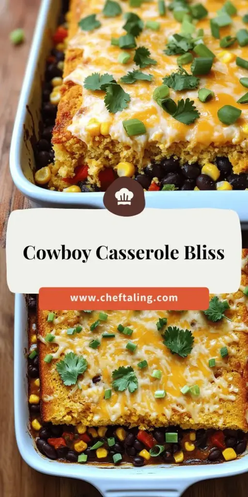 Experience the ultimate comfort food with Cornbread Cowboy Casserole! This hearty dish combines layers of savory black beans, fresh veggies, and a fluffy cornbread topping for a meal that's satisfying and easy to prepare. Perfect for family dinners or gatherings, this recipe brings warmth and flavor to your table. Click through to discover the step-by-step guide and make this delicious casserole a staple in your kitchen!