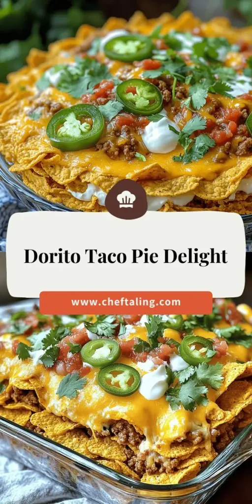 Discover the ultimate comfort food with our Dorito Taco Pie recipe! Deliciously combining seasoned meat, creamy beans, zesty salsa, and crunchy Doritos, this dish is perfect for family dinners or parties. It's easy to make and packed with flavor, making every bite a delightful experience. Want to impress your guests? Click through to explore the full recipe and make this crowd-pleaser that everyone will love!