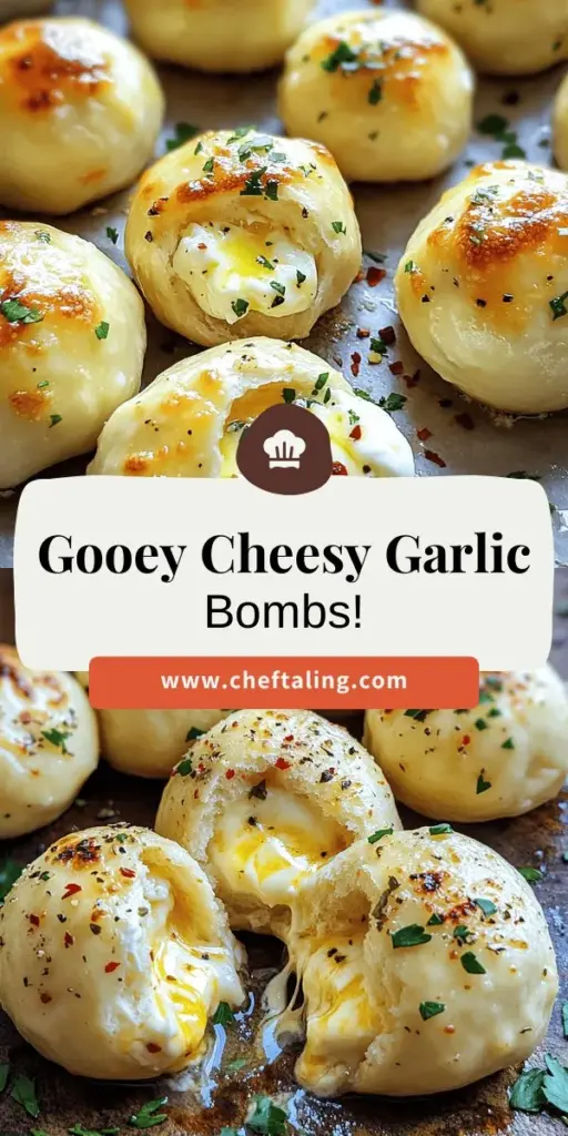 Upgrade your snack time with irresistible Cheesy Garlic Bombs! These savory bites burst with gooey cheese and rich garlic flavor, making them the ultimate treat for parties or cozy nights at home. Discover an easy recipe that lets you customize ingredients to suit your taste. Serve them hot with delicious dips to impress your guests. Click through to explore this mouthwatering recipe and elevate your snacking game!