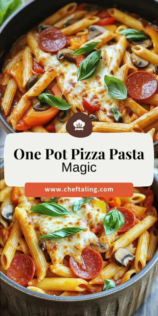 Craving a quick and delicious dinner? One Pot Pizza Pasta is here to satisfy your taste buds! This easy-to-make recipe combines the flavors of pizza and pasta in just one pot, making cleanup a breeze. Packed with rich ingredients like penne, pepperoni, and gooey mozzarella, it's perfect for busy weeknights or family gatherings. Dive into this flavorful dish and discover how simple it is to create a meal everyone will love. Click through for the full recipe and start cooking!