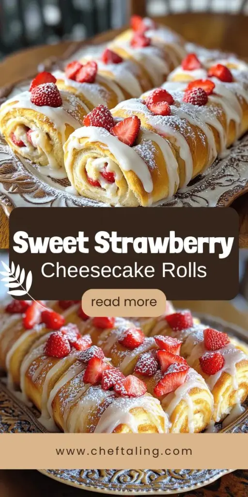 Indulge in the deliciousness of Strawberry Cheesecake Sweet Rolls! This delightful dessert combines soft, fluffy dough with a creamy cheesecake filling and fresh strawberries for a treat that will wow your guests. Perfect for brunch or special occasions, these rolls are as impressive as they are tasty. Follow my easy tips to make these irresistible rolls from scratch. Click through to discover the full recipe and start baking this sweet delight today!