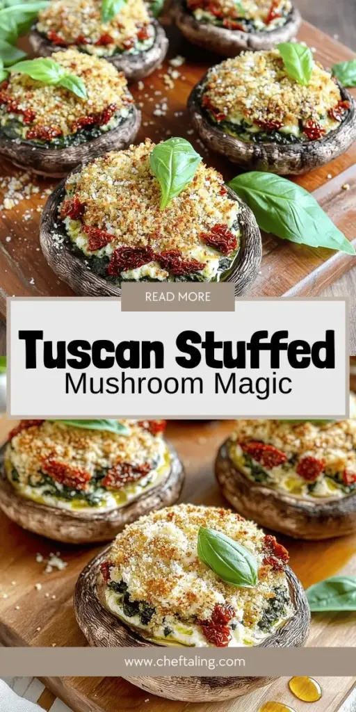 Discover the irresistible taste of Tuscan stuffed mushroom caps, a perfect appetizer for any occasion! These savory mushroom caps are filled with a delicious mixture of sautéed spinach, sun-dried tomatoes, and creamy cheese, offering a burst of flavor in every bite. Easy to make and visually appealing, these delightful bites are great for parties or family dinners. Click to explore the full recipe and elevate your culinary skills today!