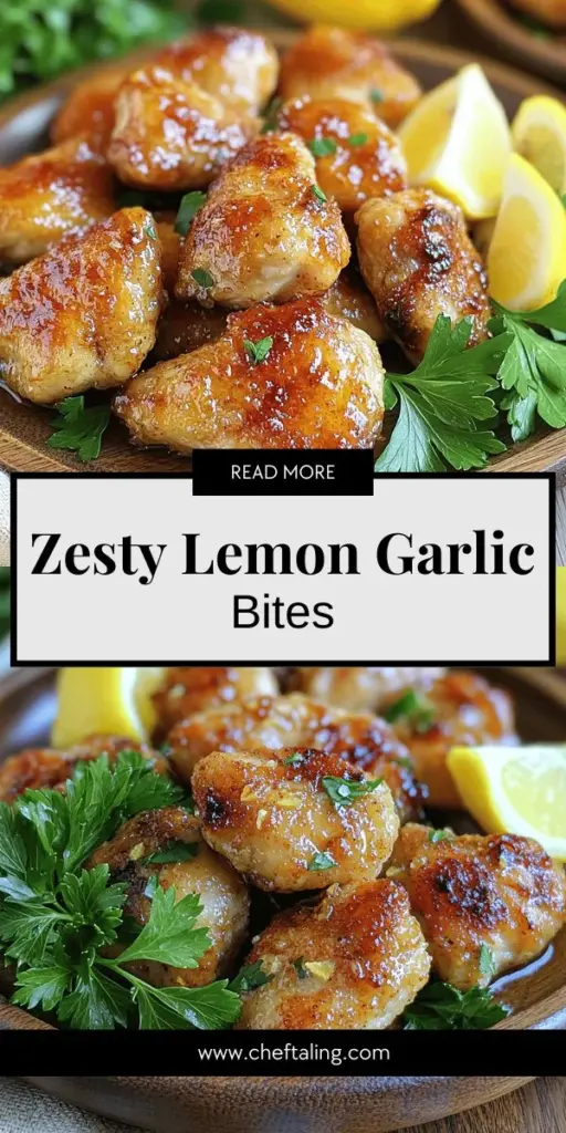 Savor the zesty delight of Lemon Garlic Chicken Bites, a perfect blend of flavor and nutrition! This easy recipe features tender chicken marinated in bright lemon, robust garlic, and heart-healthy olive oil, making it ideal for busy weeknights or meal prep. Not only are these chicken bites delicious, but they also promote a healthy lifestyle. Click through for the step-by-step guide and impress friends and family with this flavorful dish!