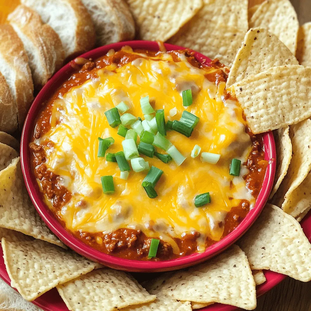 To make a great Sloppy Joe dip, you need some key ingredients. The base starts with <strong>ground beef</strong>. This gives the dip its hearty texture. You also need <strong>onion</strong> and <strong>garlic</strong> for a rich flavor. <strong>Ketchup</strong> is essential, as it brings sweetness and tang.” /></p>
</p>
<h2>What Variations Can You Try with Your Sloppy Joe Dip?</h2>
</p>
<h3>What are some popular variations of Sloppy Joe Dip?</h3>
<p>You can make Sloppy Joe Dip with a twist. Try adding cooked bacon for a smoky flavor. Some use barbecue sauce instead of ketchup for a sweet touch. Others mix in diced pickles for crunch. You can also swap beef for turkey or chicken for a lighter dip. Each change brings a new taste.</p>
</p>
<h3>How can you make a vegetarian or gluten-free version of the dip?</h3>
<p>To create a vegetarian Sloppy Joe Dip, use lentils or black beans instead of meat. These ingredients give a hearty feel. For a gluten-free option, choose gluten-free sauces. You can also serve it with gluten-free chips or veggies. Both versions keep the fun without missing any flavor.</p>
</p>
<h3>Can you incorporate unique flavors into your Sloppy Joe Dip recipe?</h3>
<p>Yes! You can add unique spices like cumin or chili powder for heat. Mixing in cheese varieties, like pepper jack, gives a nice kick. For a Mediterranean twist, try adding olives or feta cheese. Each of these flavors makes your dip stand out.</p>
</p>
<p>For the full recipe, check out the delicious Sloppy Joe Dip mentioned earlier.</p>
</p>
<h2>How Can You Serve Sloppy Joe Dip at Gatherings?</h2>
</p>
<p>Serving Sloppy Joe Dip is easy and fun. You can use tortilla chips or sliced baguette. Both options work well for dipping. You might also try fresh veggies like carrots or celery sticks. These add a nice crunch.</p>
</p>
<p>To make your dip a highlight at parties, focus on presentation. Use a colorful bowl that pops on the table. Warm the dip before serving for best taste. People love hot, cheesy dips!</p>
</p>
<p>Garnishing can elevate your Sloppy Joe Dip. Sprinkle extra shredded cheddar cheese on top. Add diced green onions or fresh cilantro for color. You can even place sliced jalapeños on top for more spice.</p>
</p>
<p>All these simple steps will help your dip shine at your next gathering. For a complete recipe, check out the Full Recipe section.</p>
</p>
<p><img decoding=