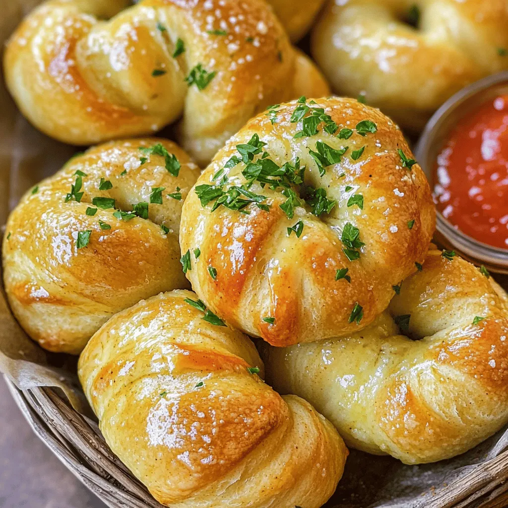 To make easy garlic knots, you need a few simple ingredients. The base of the dough includes all-purpose flour, instant yeast, salt, and sugar. For a great texture, we use 2 cups of flour. Instant yeast helps the dough rise quickly. You only need 1 teaspoon of it, along with 1 teaspoon of salt and 1 tablespoon of sugar.