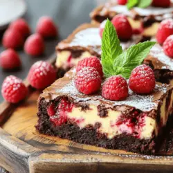 Raspberry cheesecake brownies are a delightful treat. They blend rich chocolate brownies with creamy cheesecake and fresh raspberries. This mix creates a tasty balance of flavors. The sweetness of the brownie pairs well with the tartness of the raspberries. People love them for their vibrant look and taste.