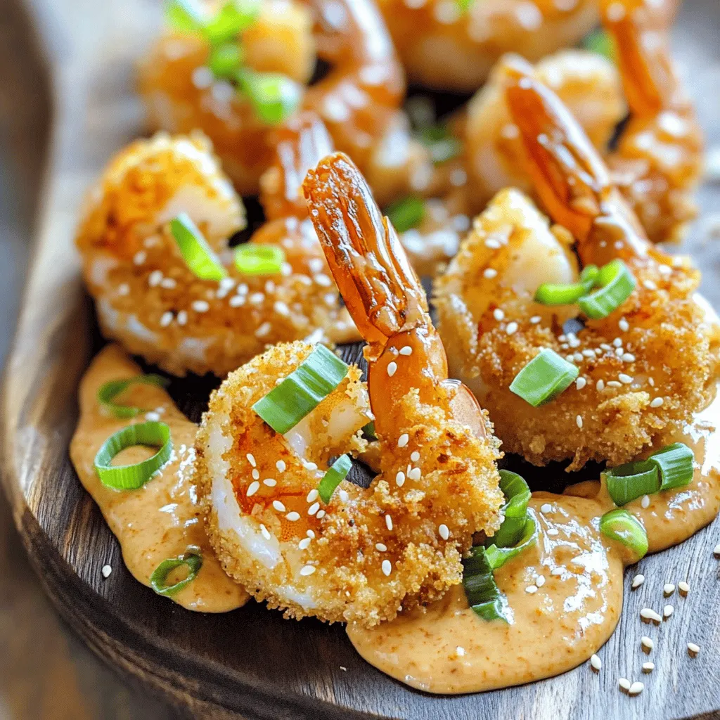 To make Air Fryer Bang Bang Shrimp, you need fresh and tasty ingredients. Start with <strong>1 pound of large shrimp</strong> that are peeled and deveined. The shrimp should be firm and bright. They are the star of this dish.” /></p>
</p>
<h2>What Is the Step-by-Step Cooking Process for Air Fryer Bang Bang Shrimp?</h2>
</p>
<p>To make Air Fryer Bang Bang Shrimp, start by prepping your shrimp. Soak one pound of large, peeled, and deveined shrimp in buttermilk for about 15-20 minutes. This makes the shrimp juicy and helps the coating stick better.</p>
</p>
<p>Next, prepare your breading. In a bowl, mix together flour, cornstarch, garlic powder, paprika, cayenne pepper, salt, and pepper. This blend adds great flavor. Then, place panko breadcrumbs in a shallow dish.</p>
</p>
<p>Once your shrimp are soaked, dredge them in the flour mix. Make sure each shrimp is fully coated. After that, dip the coated shrimp back into the buttermilk. This step is key for a crispy texture. Finally, press the shrimp into the panko breadcrumbs to coat them well.</p>
</p>
<p>Now, let’s talk about pre-heating. Preheat your air fryer to 400°F (200°C). This step is important for even cooking.</p>
</p>
<p>When your air fryer is ready, it’s time to arrange the shrimp. Place the breaded shrimp in a single layer in the air fryer basket. Avoid overcrowding the basket. This helps each shrimp crisp up nicely. If needed, cook in batches.</p>
</p>
<p>For cooking times, aim for 8-10 minutes. Flip the shrimp halfway through. This ensures they cook evenly and turn golden brown.</p>
</p>
<p>While the shrimp cook, mix up your Bang Bang sauce. Combine mayonnaise, sweet chili sauce, Sriracha, and lime juice in a bowl. Adjust the spice level to your taste.</p>
</p>
<p>Once the shrimp are crispy and done, transfer them onto a serving platter. You can drizzle the Bang Bang sauce on top or toss the shrimp in it for full flavor. Garnish with sliced green onions and sesame seeds for a nice touch.</p>
</p>
<p>This process gives you delicious, crispy Bang Bang Shrimp. For the full recipe, check out the details.</p>
</p>
<h2>How Can You Customize Your Bang Bang Shrimp Recipe?</h2>
</p>
<p>You can make your Bang Bang shrimp special with a few simple tweaks.</p>
</p>
<h3>What Unique Ingredients Can You Add to the Sauce?</h3>
</p>
<p>To make a fun sauce, try adding honey for sweetness or lime zest for zing. You can swap mayonnaise for Greek yogurt for a lighter touch. Adding garlic or ginger gives it a fresh kick. You can even mix in some fresh herbs like cilantro for extra flavor. These fun add-ins will make your homemade Bang Bang sauce even better.</p>
</p>
<h3>How Can You Adjust Spice Levels According to Preference?</h3>
</p>
<p>You can easily change the spice level to suit your taste. If you want a milder dish, cut back on the cayenne pepper. For more heat, add extra Sriracha or hot sauce. You can also try using spicy chili oil for a different flavor. Adjusting the spice lets you control how fiery your Bang Bang shrimp will be.</p>
</p>
<h3>What Are Some Creative Twists for Presentation?</h3>
</p>
<p>Presentation is key to making your dish pop. Try serving the shrimp in mini taco shells. This adds a fun twist and makes them easy to eat. You can also arrange the shrimp on a bed of shredded lettuce. Drizzle the sauce over the top for a nice look. Sprinkling sesame seeds and chopped green onions adds color and crunch.</p>
</p>
<p>For the complete recipe, check out the [Full Recipe].</p>
</p>
<p><img decoding=