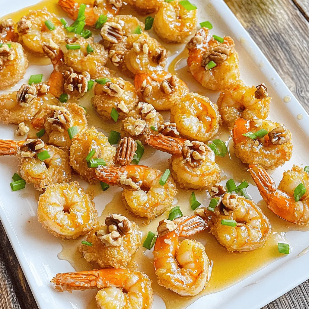 The honey walnut shrimp recipe shines thanks to its simple yet flavorful ingredients. You will need fresh shrimp, walnuts, honey, and some basic pantry staples.