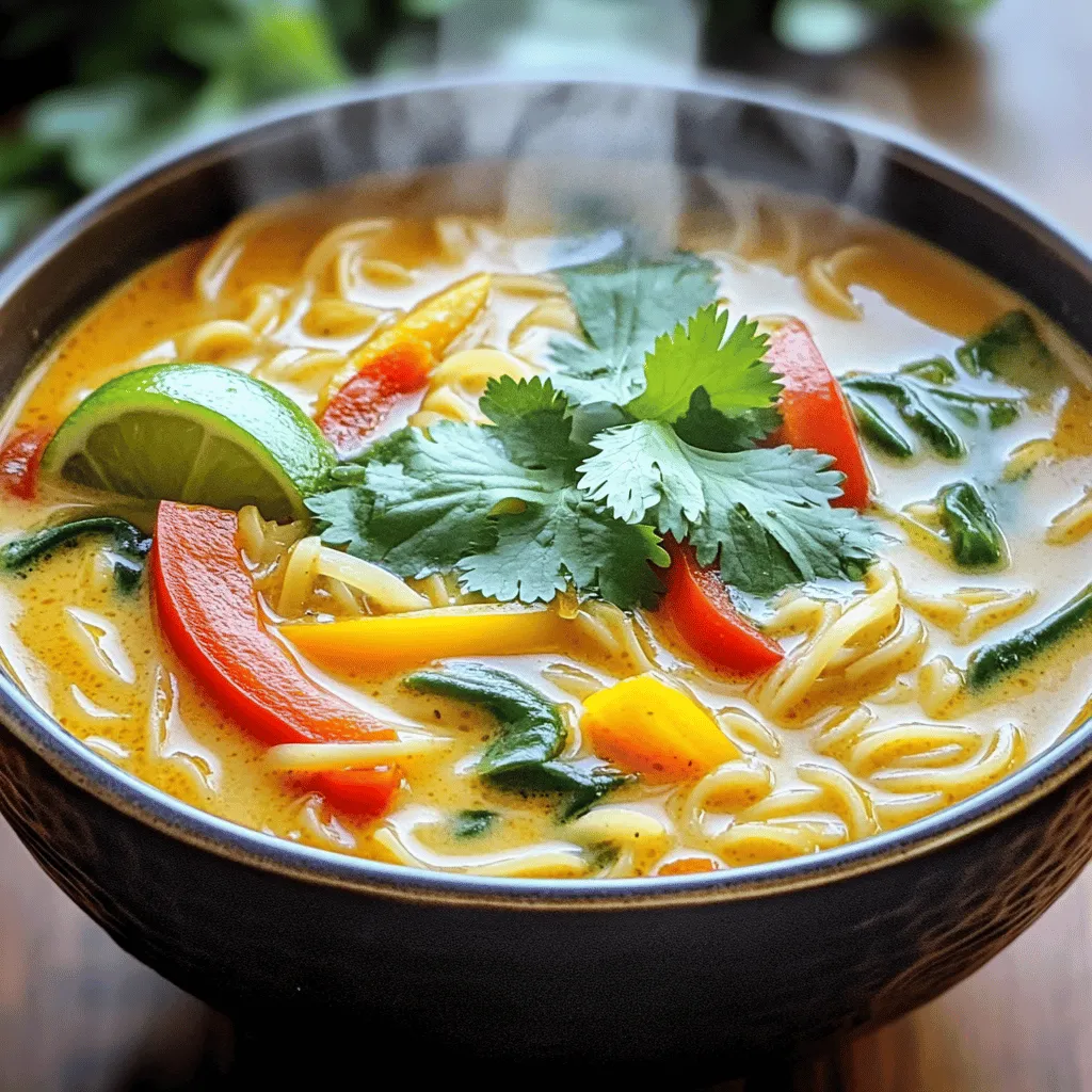 Thai curry noodle soup is a delight for the senses. It offers a rich mix of flavors and textures. The soup brings together fresh vegetables, noodles, and a creamy broth.