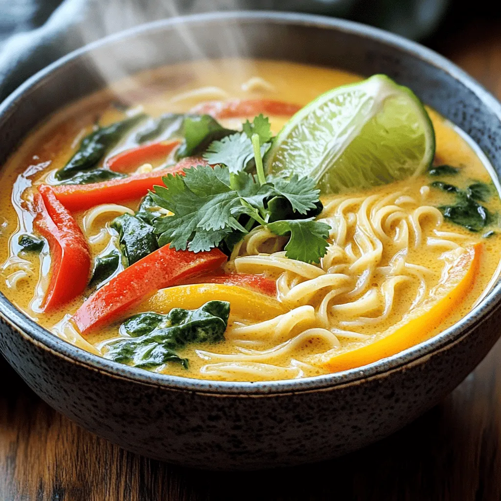 Thai curry noodle soup is a delight for the senses. It offers a rich mix of flavors and textures. The soup brings together fresh vegetables, noodles, and a creamy broth.