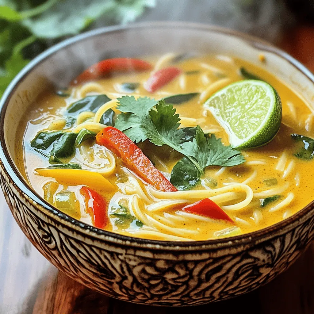 Thai curry noodle soup is a delight for the senses. It offers a rich mix of flavors and textures. The soup brings together fresh vegetables, noodles, and a creamy broth.