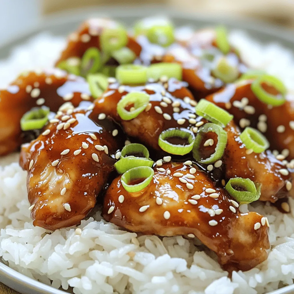 To make easy bourbon chicken, you need simple and tasty ingredients. The main star is chicken. I prefer boneless, skinless chicken thighs. They stay juicy and tender. You will also need soy sauce for saltiness and flavor. Apple cider vinegar adds a tangy kick. Brown sugar gives a sweet touch.