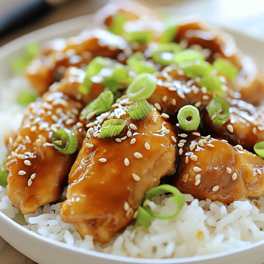 To make easy bourbon chicken, you need simple and tasty ingredients. The main star is chicken. I prefer boneless, skinless chicken thighs. They stay juicy and tender. You will also need soy sauce for saltiness and flavor. Apple cider vinegar adds a tangy kick. Brown sugar gives a sweet touch.