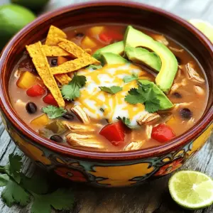 To make a tasty chicken tortilla soup, you need some key ingredients. First, use boneless, skinless chicken thighs for the best flavor. These thighs stay juicy and tender when cooked. You will also need olive oil to sauté the vegetables. This adds depth to the soup.