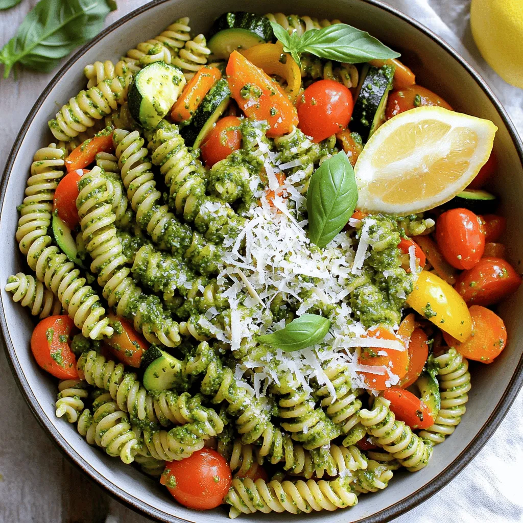 Pesto Pasta Primavera is a vibrant dish. It uses simple yet fresh ingredients. The right pasta makes all the difference. I like fusilli or penne for their shape. They hold the sauce well.