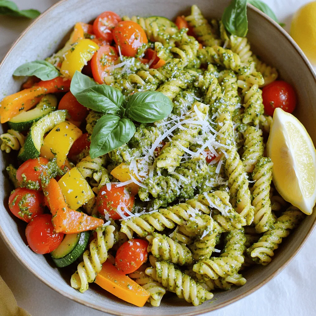 Pesto Pasta Primavera is a vibrant dish. It uses simple yet fresh ingredients. The right pasta makes all the difference. I like fusilli or penne for their shape. They hold the sauce well.