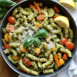 Pesto Pasta Primavera is a vibrant dish. It uses simple yet fresh ingredients. The right pasta makes all the difference. I like fusilli or penne for their shape. They hold the sauce well.