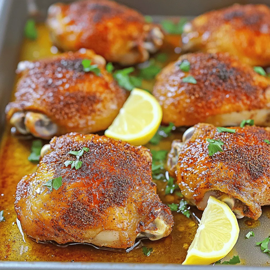 To make ranch chicken thighs, you need a few key ingredients. First, you will want <strong>bone-in, skin-on chicken thighs</strong>. This cut keeps the meat juicy and adds flavor. You also need a <strong>packet of ranch seasoning mix</strong>. This mix gives your chicken that classic ranch taste.” /></p>
</p>
<h2>What Cooking Methods Can You Use for Ranch Chicken Thighs?</h2>
</p>
<p>Ranch chicken thighs are versatile and easy to cook. You can bake, grill, or use a slow cooker. Each method gives a different taste and texture. Let’s explore these cooking methods.</p>
</p>
<h3>How do you bake ranch chicken thighs perfectly?</h3>
</p>
<p>Baking is a great way to get crispy skin. To bake ranch chicken thighs, start by preheating your oven to 400°F (200°C). Prepare the chicken as described in the Full Recipe. After seasoning, place the thighs skin side up on a lined baking sheet. Bake them for 35-40 minutes. The chicken should reach an internal temperature of 165°F (75°C). For extra crispiness, broil for 2-3 minutes at the end. This method keeps the chicken juicy and flavorful.</p>
</p>
<h3>What are the steps for grilling ranch chicken thighs?</h3>
</p>
<p>Grilling adds a smoky flavor. To grill ranch chicken thighs, first, marinate them as in the Full Recipe. Preheat your grill to medium-high heat. Place the thighs skin side down on the grill. Cook for about 6-8 minutes on each side. Check that the internal temperature reaches 165°F (75°C). Let them rest for a few minutes after grilling. This method gives you a nice char and keeps the chicken moist.</p>
</p>
<h3>Can you make ranch chicken thighs in a slow cooker?</h3>
</p>
<p>Yes, a slow cooker makes ranch chicken thighs very tender. Start by marinating the chicken as in the Full Recipe. Place the thighs in the slow cooker with any leftover marinade. Cook on low for 6-7 hours or high for 3-4 hours. The chicken will be very soft and full of flavor. This method is perfect for busy days when you want a tasty meal with little effort.</p>
</p>
<h2>What Are Some Delicious Variations of Ranch Chicken Thighs?</h2>
</p>
<p>Ranch chicken thighs are tasty on their own. To make them even better, you can add your favorite vegetables. Adding vegetables like bell peppers, onions, or zucchini gives color and flavor. They also add nutrients, making your meal healthier. Roasting vegetables alongside the chicken allows their flavors to mix.</p>
</p>
<p>You can also try spicy twists on ranch chicken thighs. Adding hot sauce or cayenne pepper to the marinade gives a nice kick. You can also use spicy ranch seasoning instead of regular ranch. This adds heat without losing that ranch flavor you love.</p>
</p>
<p>If you follow specific diets, you can still enjoy ranch chicken thighs. For a low-carb option, skip the buttermilk and ranch mix. Use Greek yogurt instead, which is creamy and rich. For a gluten-free choice, make sure your seasoning mix is gluten-free. You can find many options at the store or make your own. When you customize the recipe, you create a meal that works for you.</p>
</p>
<p>For the full recipe, check out the instructions above. The options are endless, and you can explore new flavors with ranch chicken thighs!</p>
</p>
<p><img decoding=