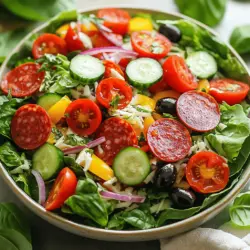 To make a tasty pepperoni salad, you need simple and fresh ingredients. Start with 4 cups of mixed greens. A mix of spinach, arugula, and romaine works well. Greens add crunch and nutrients.