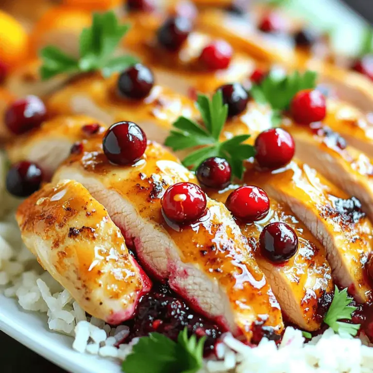 Cranberry Orange Chicken is a vibrant and flavorful dish that beautifully combines the tartness of fresh cranberries with the sweetness of oranges. This delightful recipe not only captivates the palate but also brings a festive touch to your dining table, making it perfect for holiday feasts or a cozy family dinner. The combination of seasonal flavors creates a refreshing and aromatic experience that elevates the humble chicken breast into an extraordinary meal.