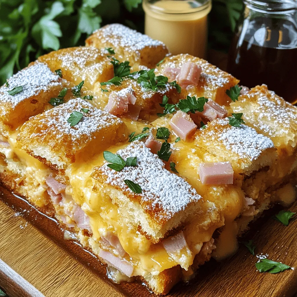 The monte cristo breakfast casserole is a fun twist on the classic sandwich. It combines bread, eggs, cheese, and meats into one dish. This makes it perfect for breakfast or brunch. You can serve it to family or friends, and everyone will love it.