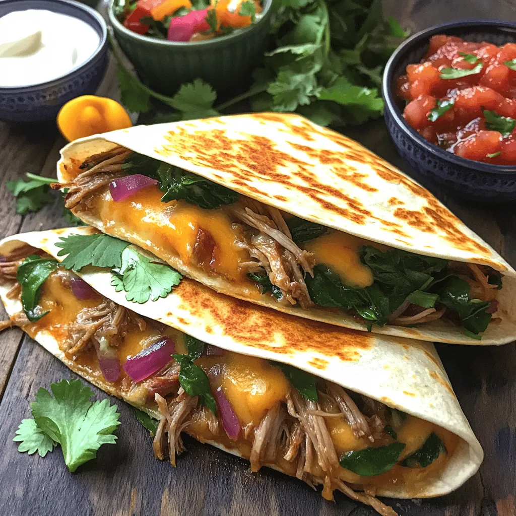 To make a great pulled pork quesadilla, you need key ingredients. First, you need pulled pork. I love using smoked pulled pork for that rich flavor. The next must-have is cheese for quesadillas. I recommend a mix of cheddar and mozzarella. This combo melts well and adds depth to each bite.