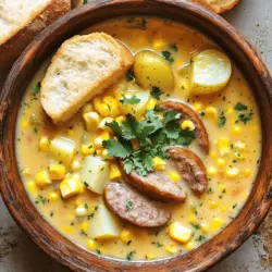 Andouille Corn Chowder is a delightful and hearty dish that brings comfort and warmth to any table. This chowder is a perfect blend of flavors, merging the smoky, spicy notes of Andouille sausage with the natural sweetness of fresh corn. It's a dish that not only nourishes the body but also satisfies the soul, making it an ideal choice for family gatherings, cozy nights in, or even casual entertaining.