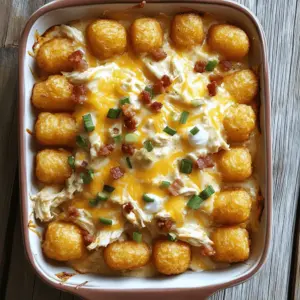The cracked out chicken tater tot casserole recipe is fun and easy to make. It has simple, tasty ingredients. Here’s what you need: