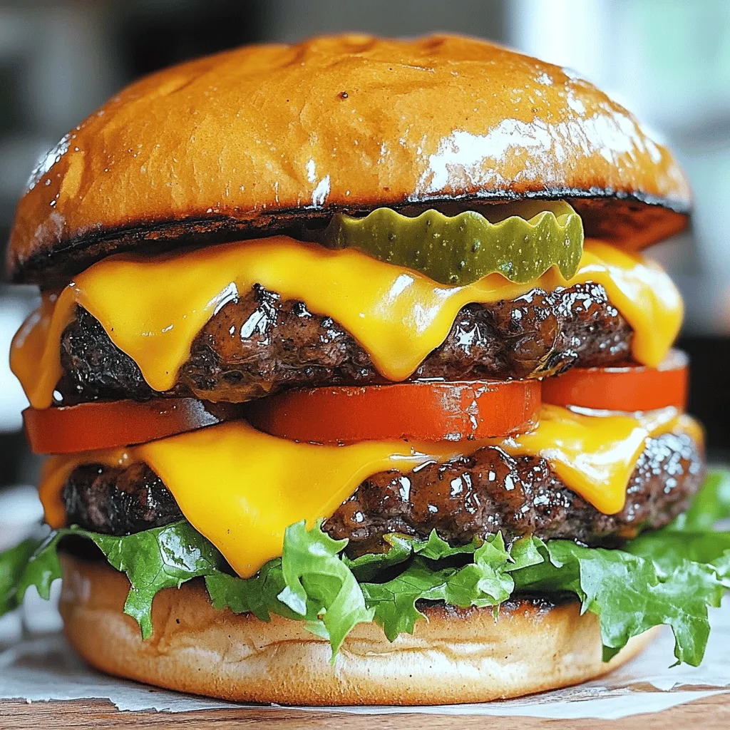 To make a great Double Cheesy Smash Burger, you need some key ingredients. Start with 1 lb of ground beef. I like using an 80/20 blend for the right fat content. This gives the burger a juicy bite. You will need 4 slices of cheddar cheese and 2 slices of American cheese. These cheeses melt well and add rich flavor.