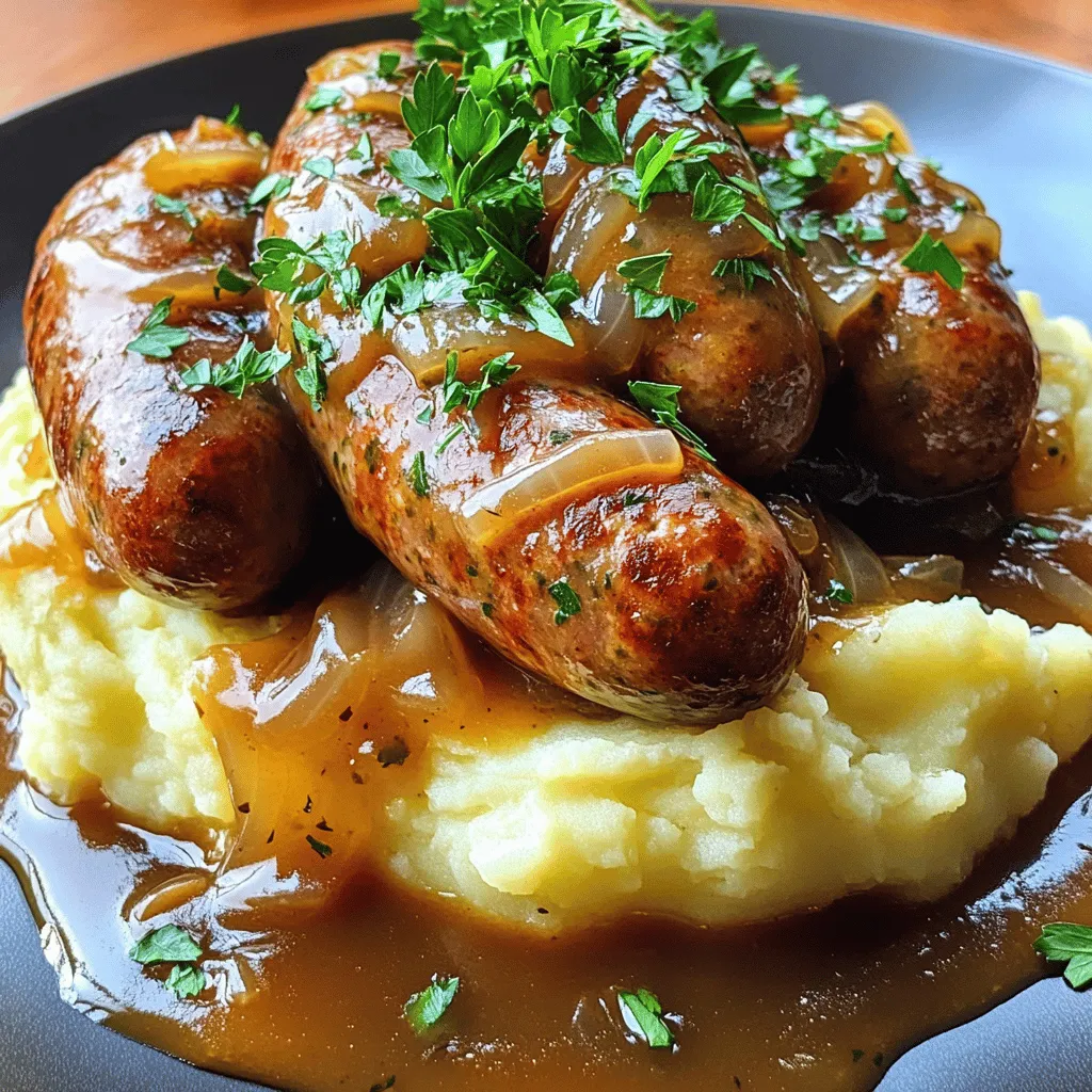 To make a great bangers and mash, you need some key ingredients. The main stars are the sausages and potatoes. Choosing the best sausages for bangers and mash is key. I prefer using herbed pork sausages. They add flavor and richness.
