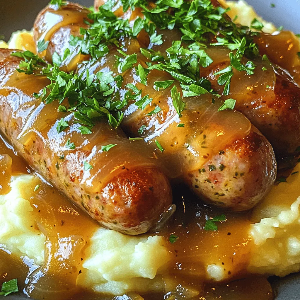 To make a great bangers and mash, you need some key ingredients. The main stars are the sausages and potatoes. Choosing the best sausages for bangers and mash is key. I prefer using herbed pork sausages. They add flavor and richness.