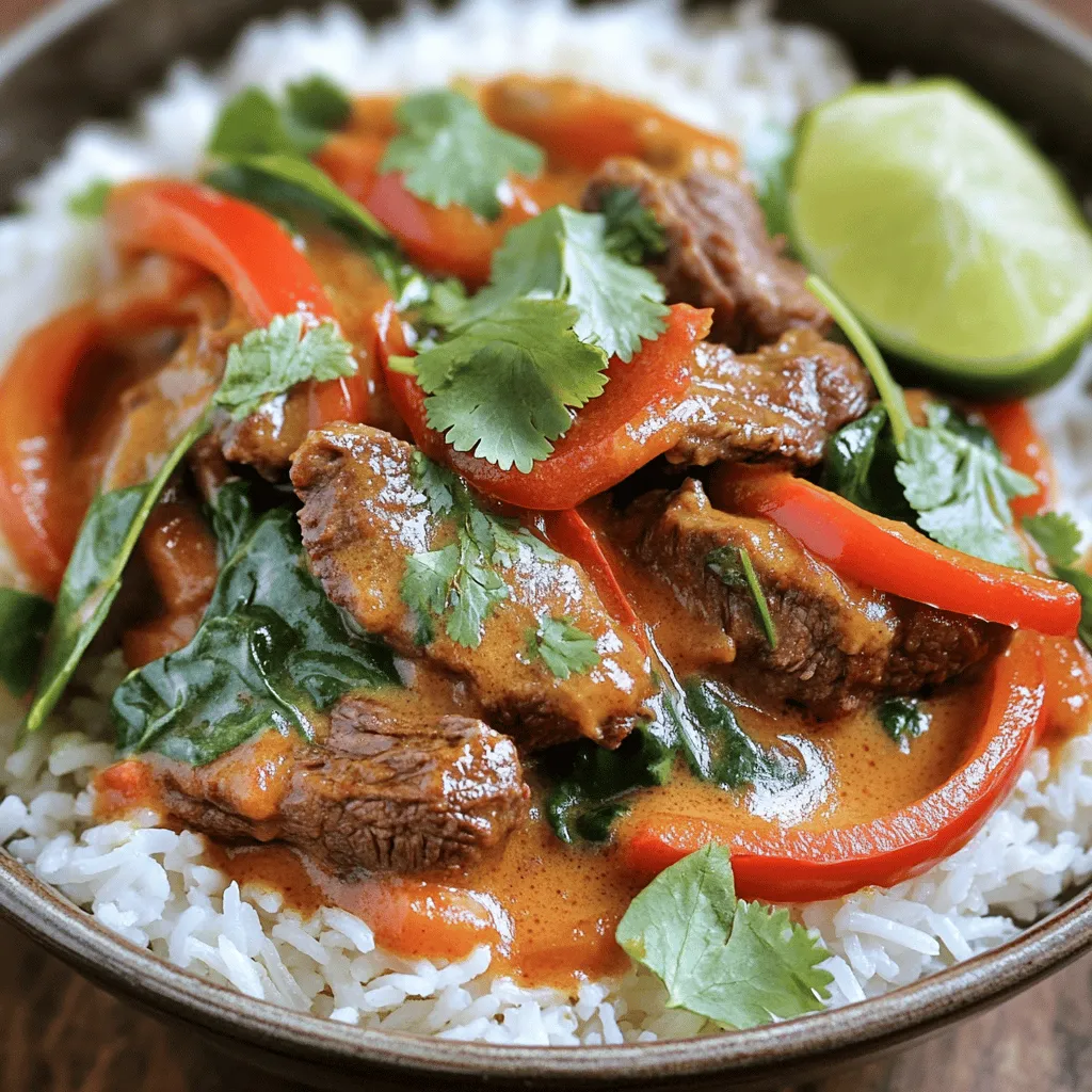 Coconut red curry drip beef is a rich and tasty dish. It features tender chunks of beef in a creamy coconut sauce. The flavors come from the red curry paste, garlic, and ginger. This dish is comforting and full of exciting tastes.