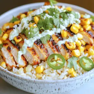 The street corn chicken rice bowl is a feast for your taste buds. The main base is jasmine rice, which cooks fluffy and fragrant. I always use chicken broth to add depth of flavor. You can use either boneless, skinless chicken thighs or breasts. I find thighs to be more juicy and full of flavor.