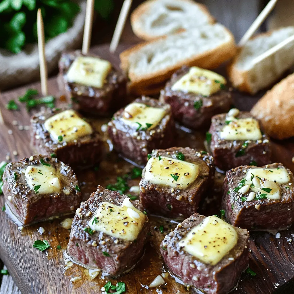 You need just a few simple ingredients to make irresistible garlic butter steak bites. First, choose your steak. I love using sirloin steak for this recipe. It’s tender, flavorful, and cooks well. Cut it into bite-sized cubes, about one inch each. This helps them cook evenly and quickly.