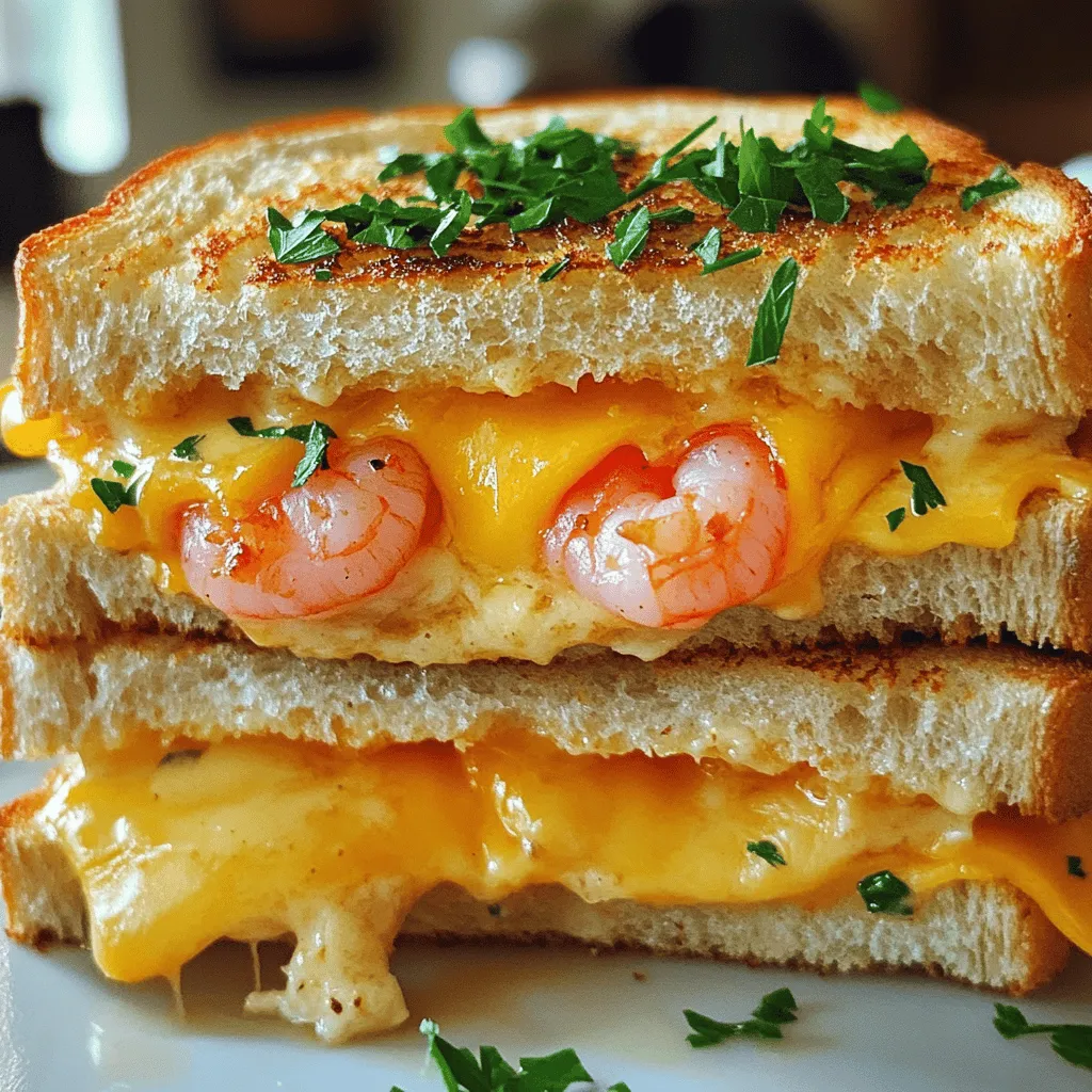 To make a garlic butter shrimp sandwich, you need fresh shrimp, butter, and bread. These ingredients create a rich taste that pairs well with cheese.