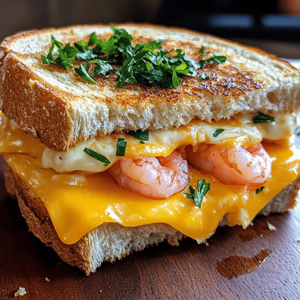To make a garlic butter shrimp sandwich, you need fresh shrimp, butter, and bread. These ingredients create a rich taste that pairs well with cheese.