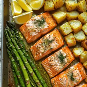 The key ingredients in this dish create a flavorful and healthy meal. You need fresh salmon, asparagus, and baby potatoes. Each of these items brings unique taste and nutrition.