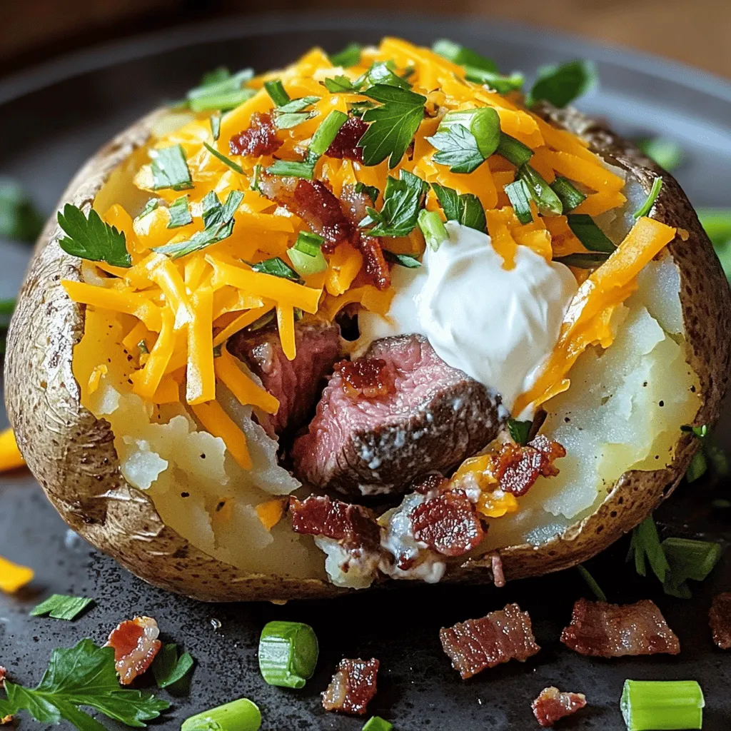 To make a loaded baked potato with steak bites, you need simple, fresh ingredients. Here are the key items for the recipe: