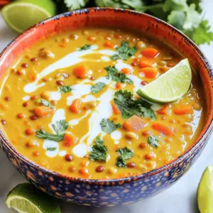 To make creamy coconut curry lentil soup, you need simple yet rich ingredients. First, you need one cup of red lentils. These lentils cook quickly and give a nice texture. You also need one can of coconut milk, which adds creaminess and sweetness.