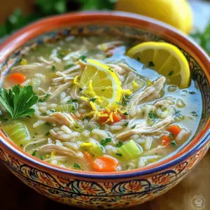 The chicken lemon rice soup recipe shines with simple but tasty ingredients. First, you need cooked chicken. I love using shredded chicken for its ease. You can choose rotisserie chicken or leftover chicken from another meal. Either way, it adds a hearty protein that makes the soup filling.