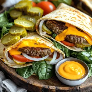 Grilled cheeseburger wraps are a fun twist on the classic burger. You get all the great tastes of a burger but wrapped in a warm tortilla. This mix makes them easy to eat and perfect for any meal. The best grilled cheeseburger wraps recipe includes juicy beef, melty cheese, and fresh toppings.