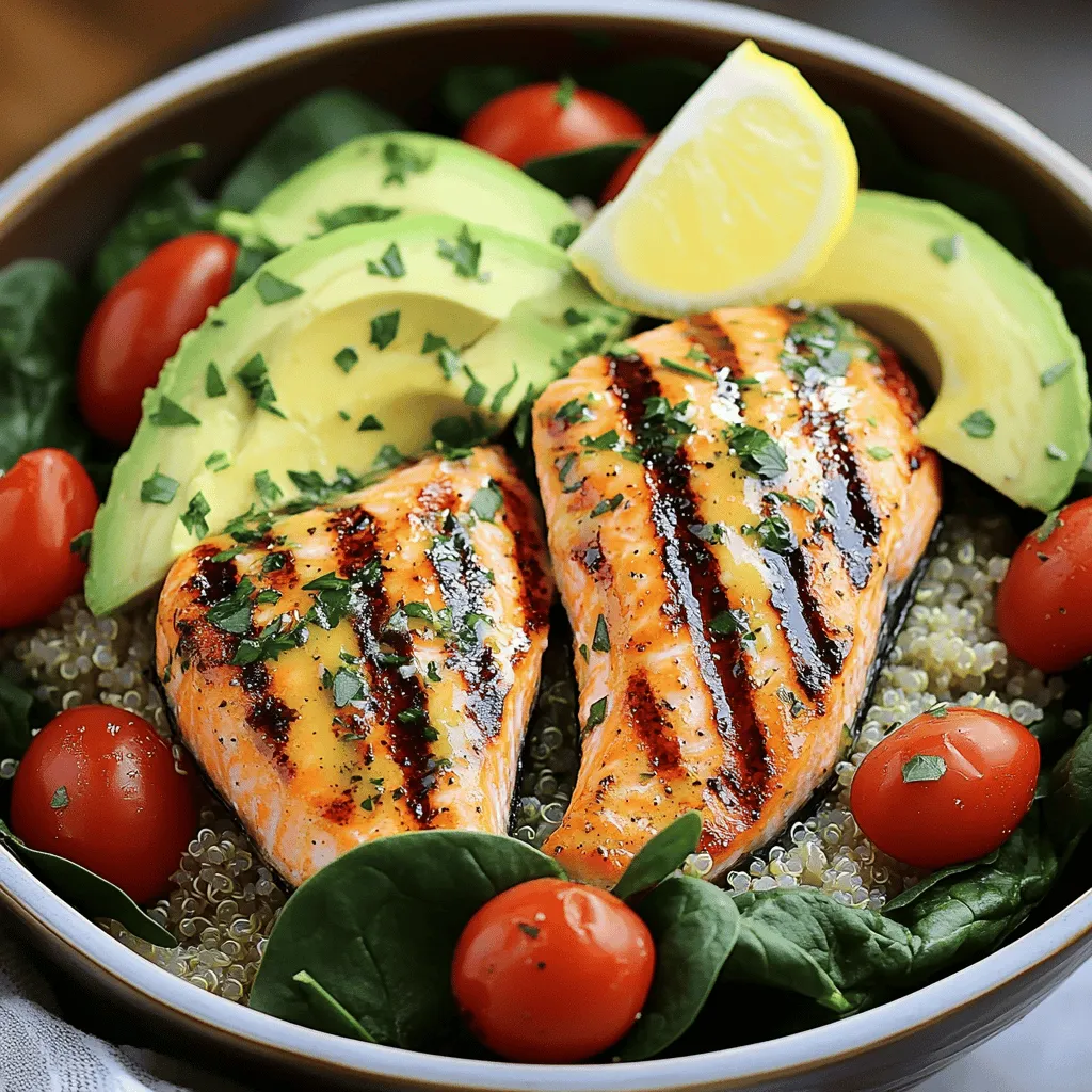 For the epic garlic-lemon salmon power bowl, you need fresh, quality ingredients. The star of this dish is the salmon. You want two fillets, about six ounces each. Salmon is rich in omega-3 and adds great flavor.