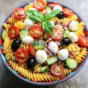 For a great Italian pasta salad, you need some key ingredients. Start with 12 ounces of fusilli pasta. This shape holds dressing well. Next, add fresh veggies. Cherry tomatoes and cucumbers are both tasty and colorful. You should also include black olives and pepperoncini for a nice kick. Don’t forget mozzarella! Use halved or diced mozzarella balls for creaminess. A splash of Italian dressing brings everything together. You can use store-bought or make your own. For flavor, add some dried oregano, salt, and pepper.