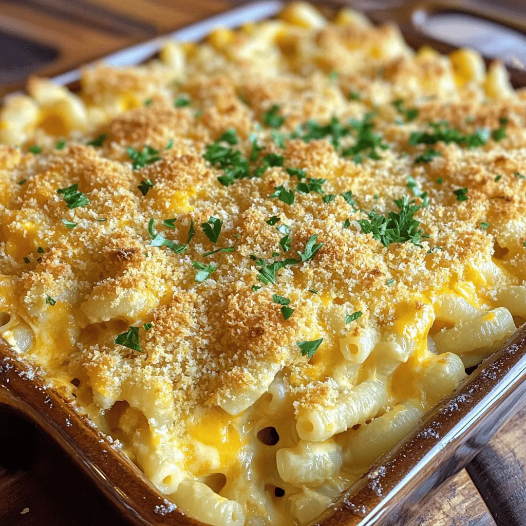 To make creamy baked mac and cheese, you need a few key ingredients. First, you will need 8 ounces of elbow macaroni. This pasta shape holds the cheese sauce well. Next, gather 2 tablespoons of unsalted butter and 2 tablespoons of all-purpose flour. These create a roux, which thickens your cheese sauce.