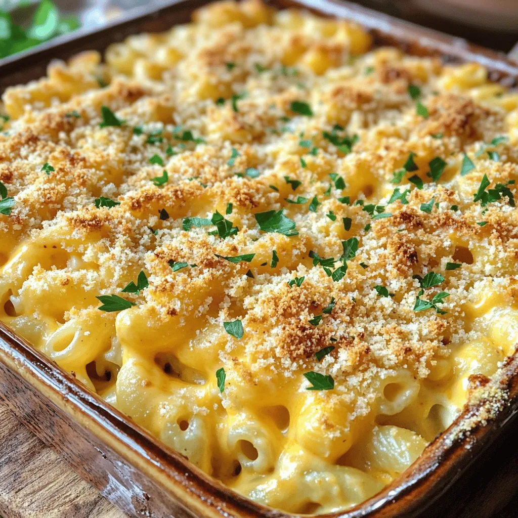To make creamy baked mac and cheese, you need a few key ingredients. First, you will need 8 ounces of elbow macaroni. This pasta shape holds the cheese sauce well. Next, gather 2 tablespoons of unsalted butter and 2 tablespoons of all-purpose flour. These create a roux, which thickens your cheese sauce.